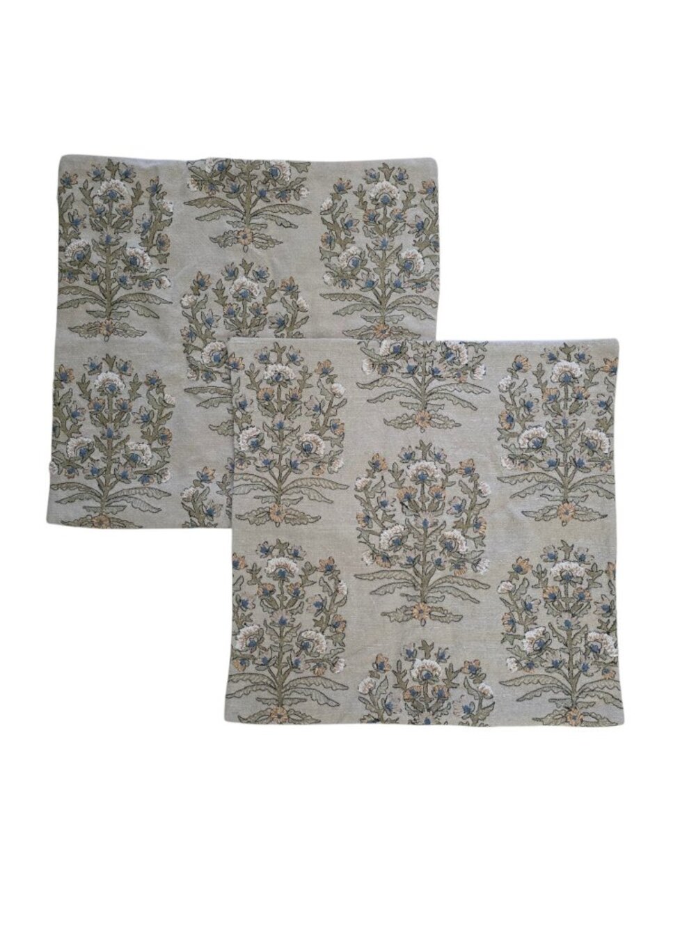 Pottery Barn Set of 2 Desiree Floral Embroidered Pillow Cover Flax Multi 20"